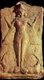 Płaskorzeźba z wyobrażeniem demona żeńskiego Lilit, terakota, XIX-XVIII w. p.n.e.